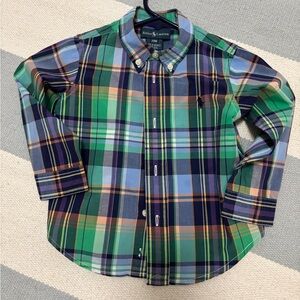 Ralph Lauren Toddler Boy Green, Blue & Navy Plaid Button-Down Shirt Size 24M